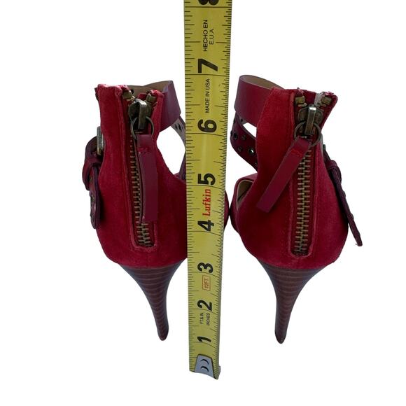 New Joe's Jeans Red Suede Pointed Toe D'Orsay Studded Buckled Heeled Pump 6.5M - Picture 4 of 8